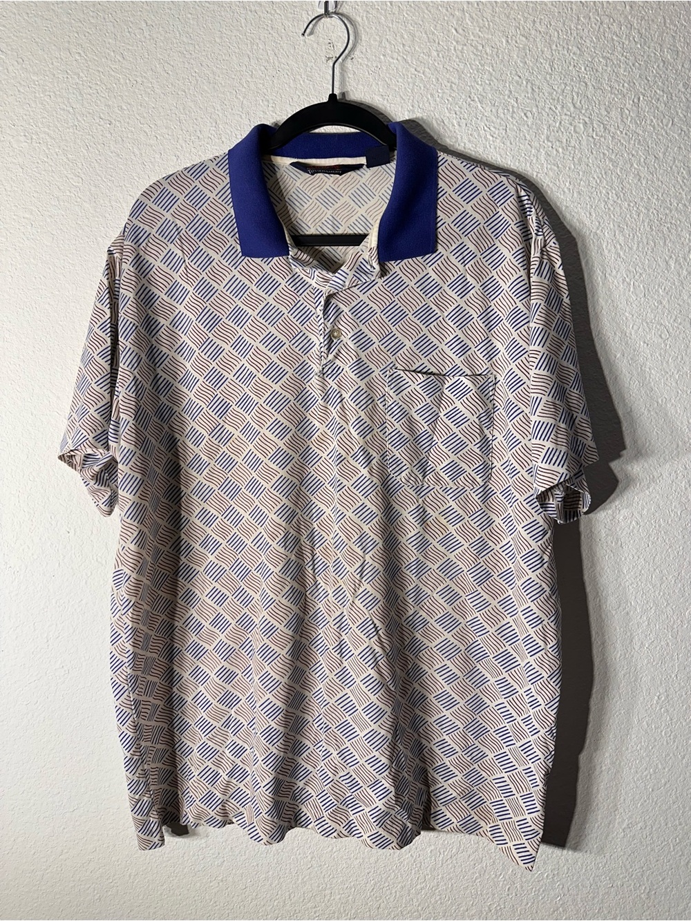 Vintage 90s Arrow Tournament Polo Shirt Mens XL Blue Geometric Pattern Retro